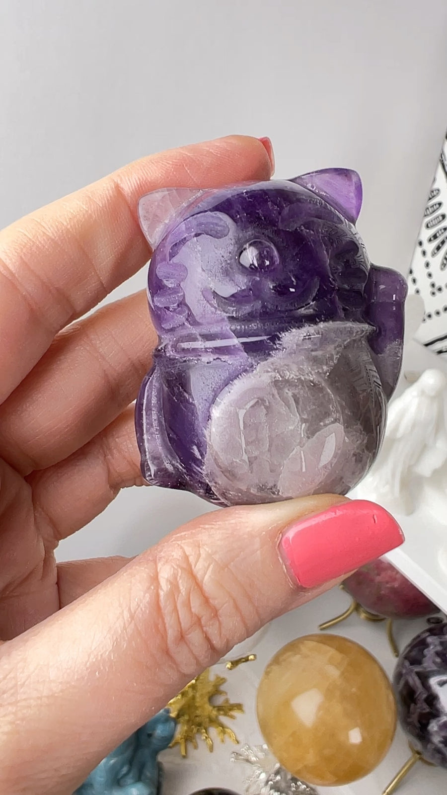 Amethyst Crystal Lucky Cat, LEFT PAW UP, Maneki Neko, Fortune Cat, Exact Item Shown