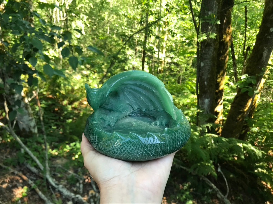 Dragon Carving Bowl, Green Aventurine