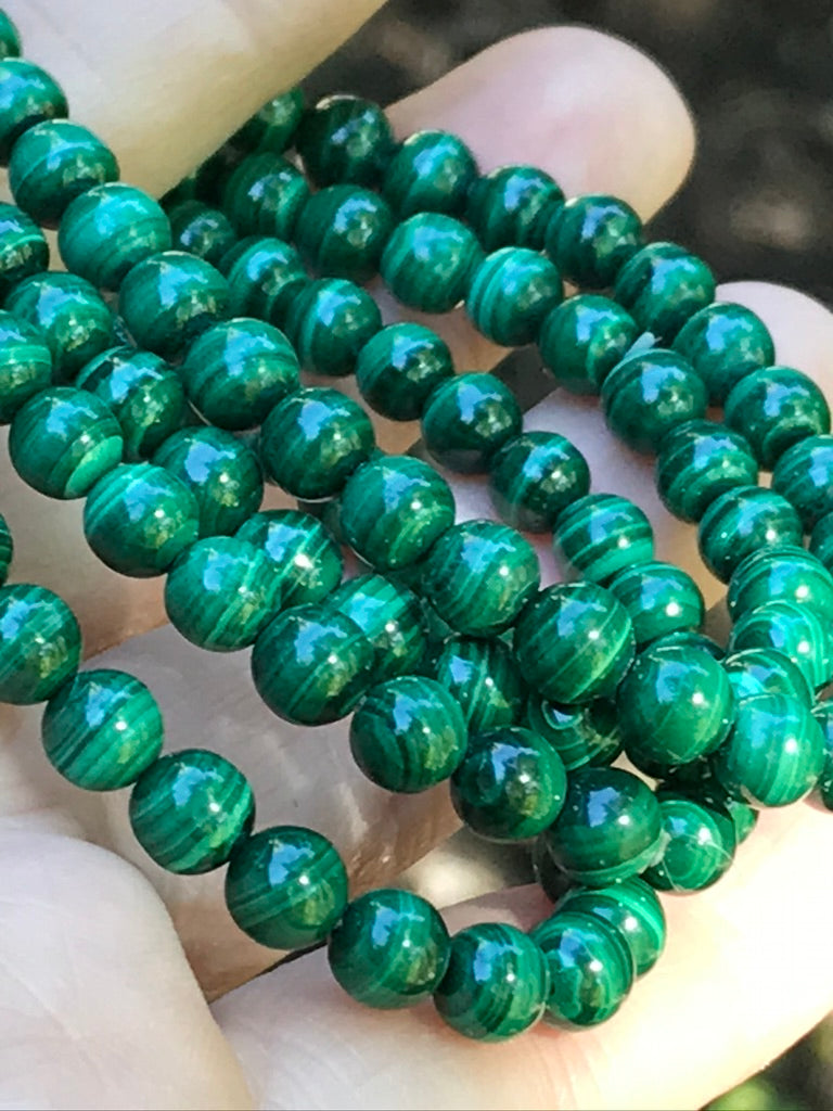 Malachite 5 mm Natural Crystal Bracelet, Stretchy, Small Beads