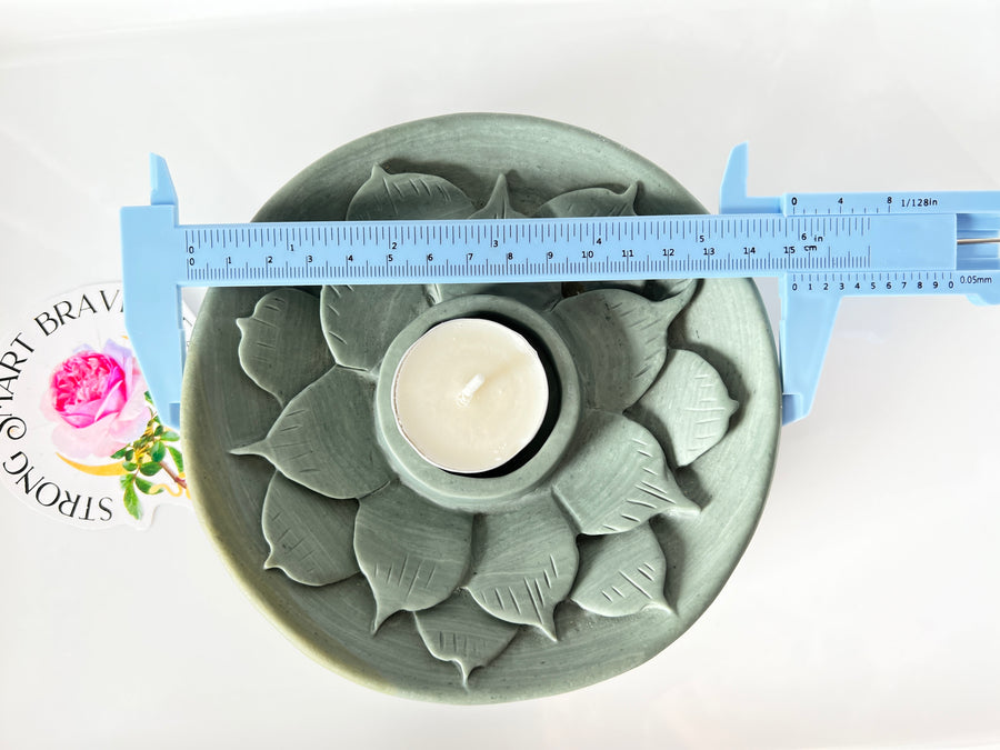 Jade Stone Lotus Tea Light Candle Holder, Altar Offering Bowl, 6 Inch