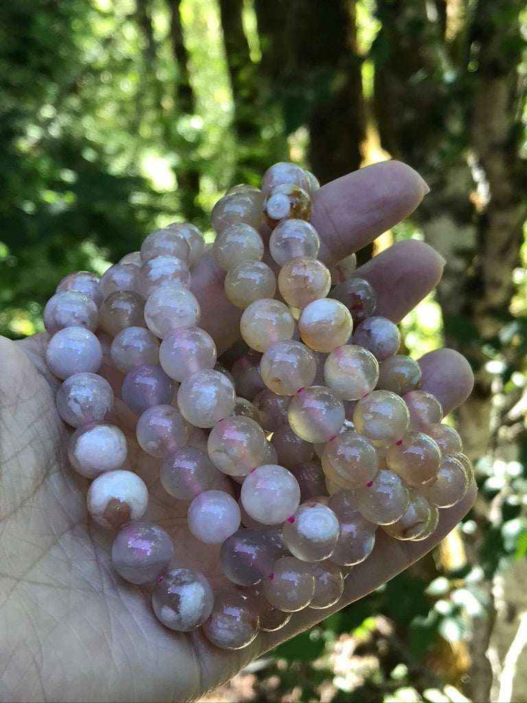 Flower Agate 10 mm High Grade Natural Crystal Bracelet, Stretchy, Large Beads