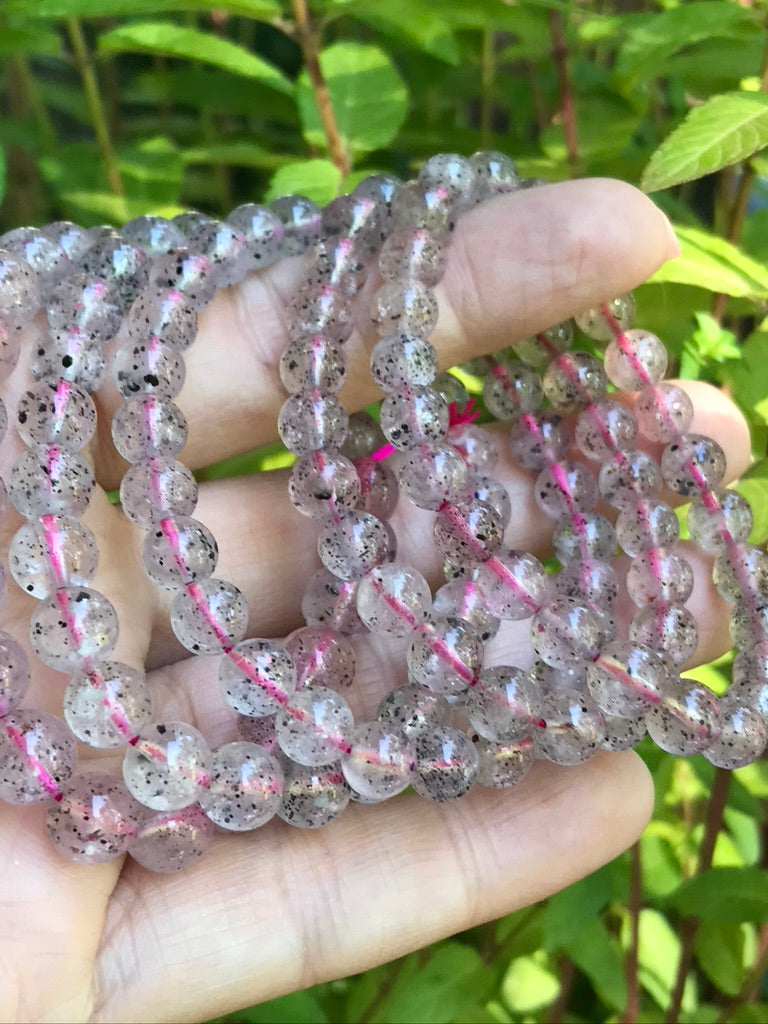 Super 7 Amethyst 7 mm Natural Crystal Bracelet, Stretchy, Pink Melody Amethyst
