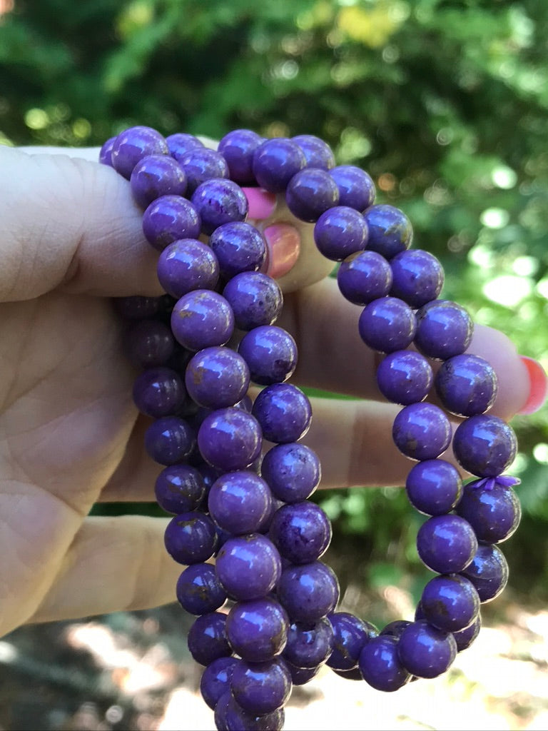 Phosphosiderite 8 mm Deep Purple Natural Crystal Bracelet, Stretchy