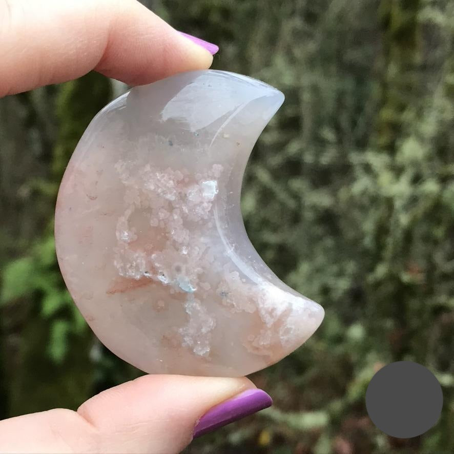 Flower Agate Moon, Large, 2.5 Inches approx
