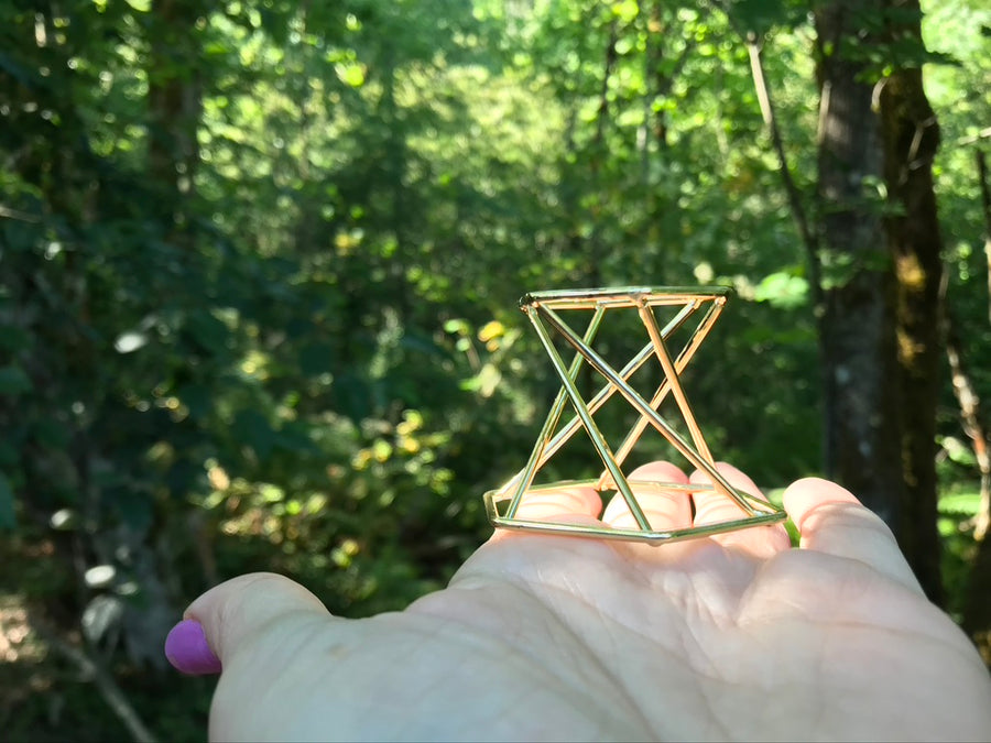 Gold Geometric Crystal Sphere Stand, Reversible for Small to Medium Spheres