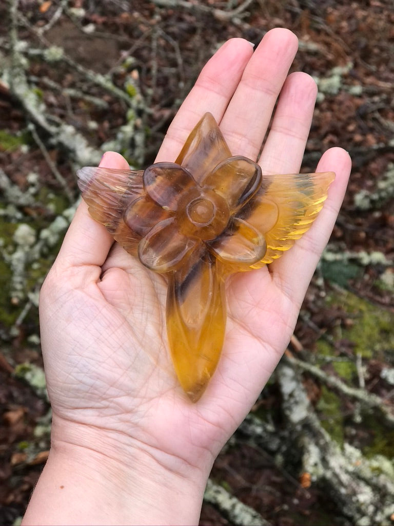Yellow Fluorite Angel Flower Cross