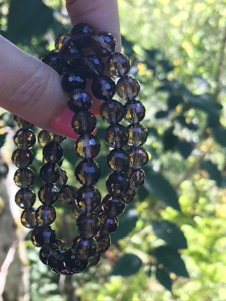 Smoky Quartz Faceted 8 mm Natural Crystal Bracelet, Stretchy