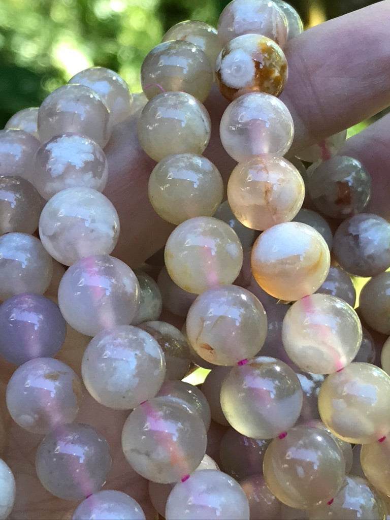 Flower Agate 10 mm High Grade Natural Crystal Bracelet, Stretchy, Large Beads