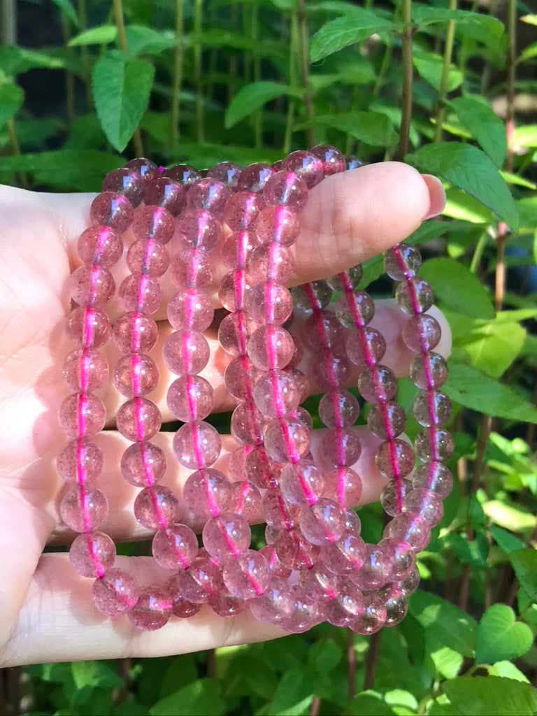 Strawberry Quartz 6 mm High Grade Crystal Bracelet, Stretchy, Tanzberry