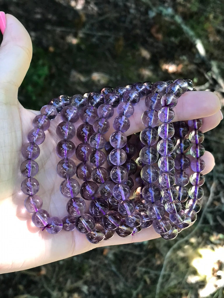 Amethyst 10 mm High Clarity Natural Crystal Bracelet, Stretchy, Large Beads