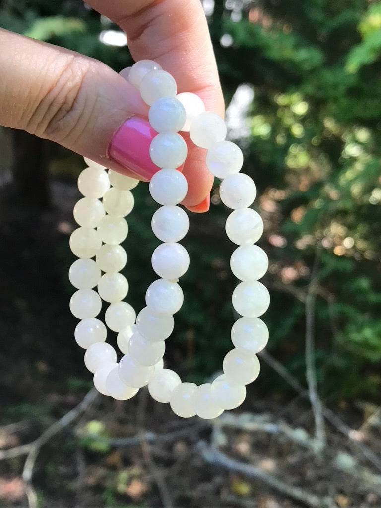 Moonstone 8 mm Natural Crystal Bracelet, Stretchy, Pure White Moonstone