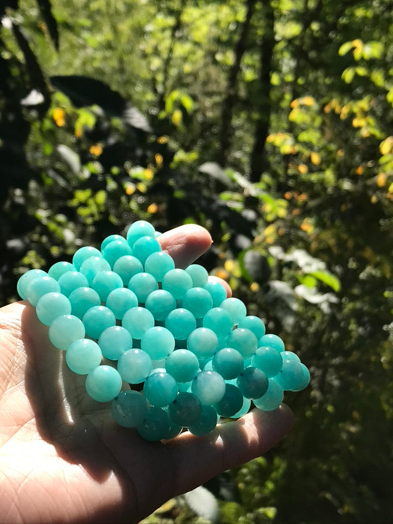 Amazonite 10 mm High Grade Natural Crystal Bracelet, Stretchy, Large Beads