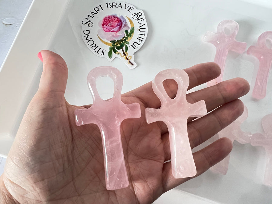 Rose Quartz Ankh for Love Expansion, 3 Inch