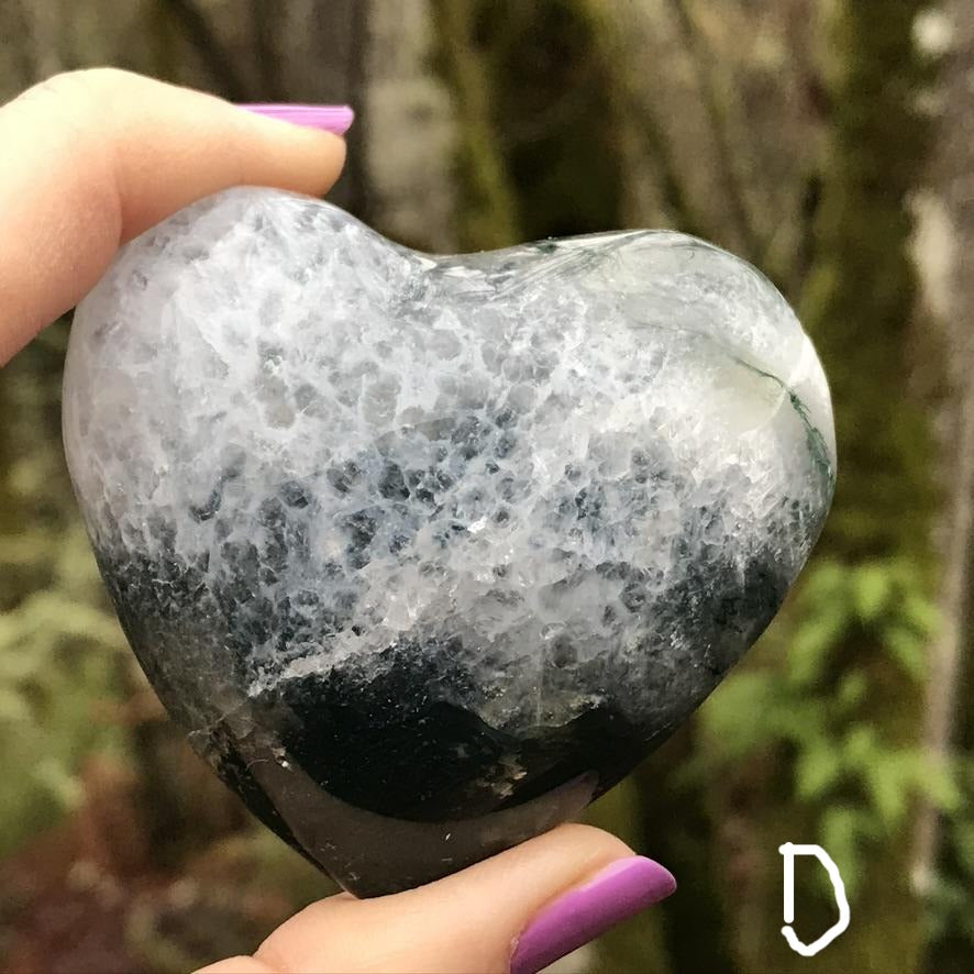 Moss Agate Puffy Heart