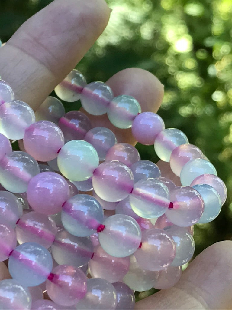 Chalcedony Pastel 8 mm Natural Crystal Bracelet, 8 mm, Stretchy, Looks Similar to Morganite but Less Expensive