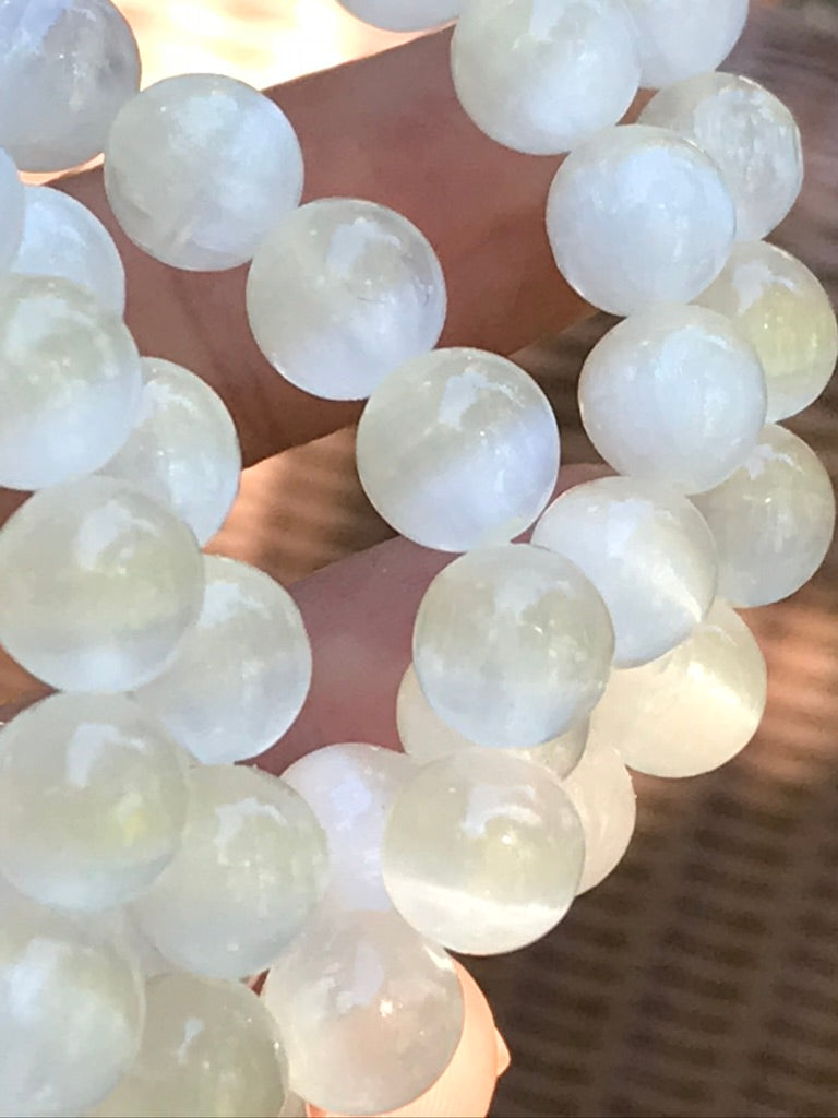 Selenite 8 mm Natural Crystal Bracelet, Stretchy, Selenite Spar