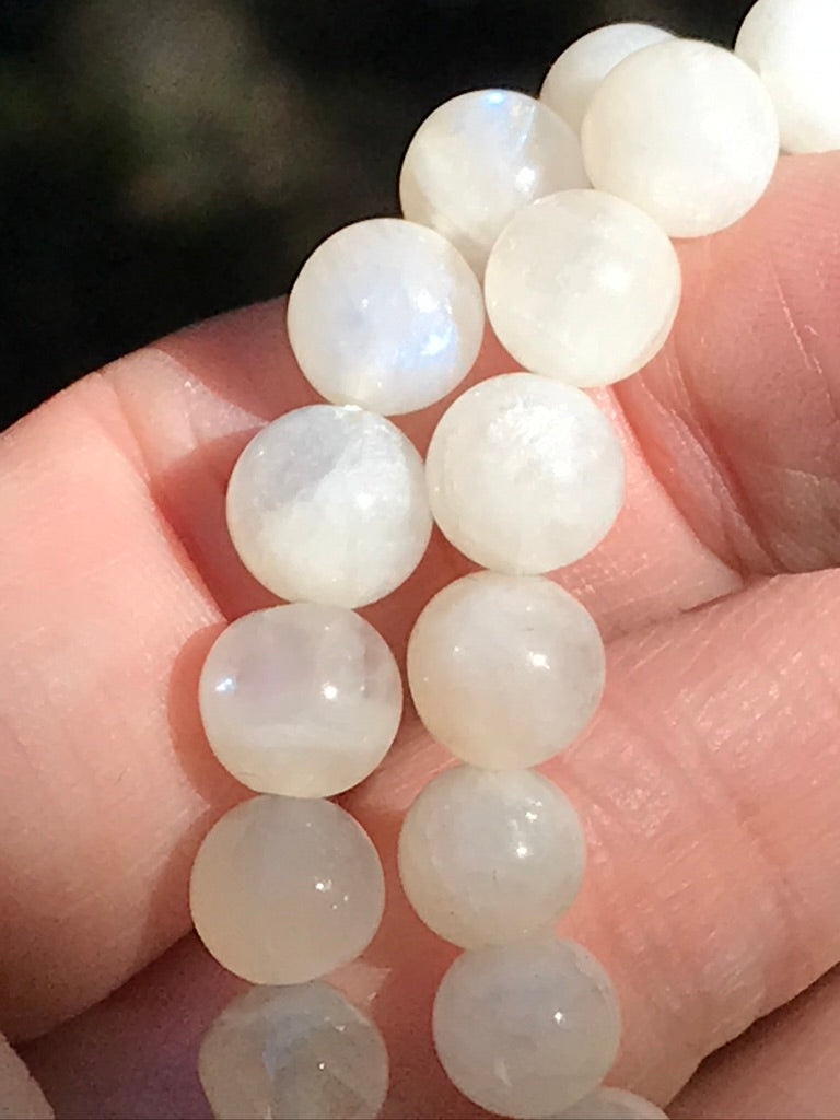 Moonstone 8 mm Natural Crystal Bracelet, Stretchy, Pure White Moonstone