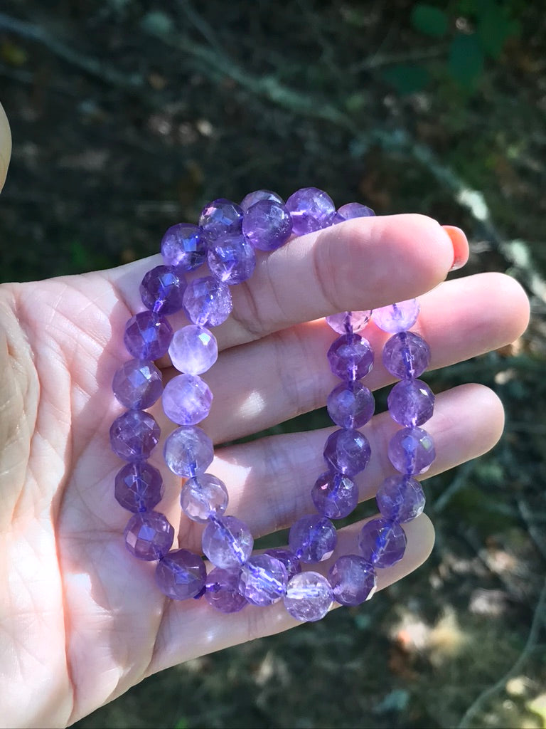 Amethyst Faceted 8 mm Natural Crystal Bracelet, Stretchy