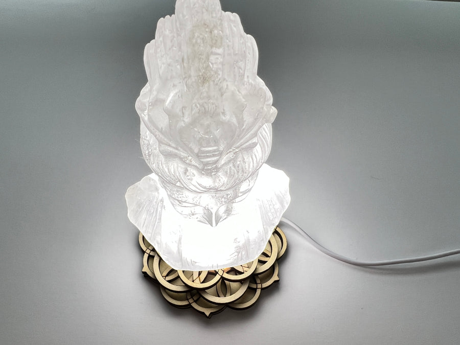 Flower of Life White Lighted Sphere Stand, LED Light Stand, White, 3.9