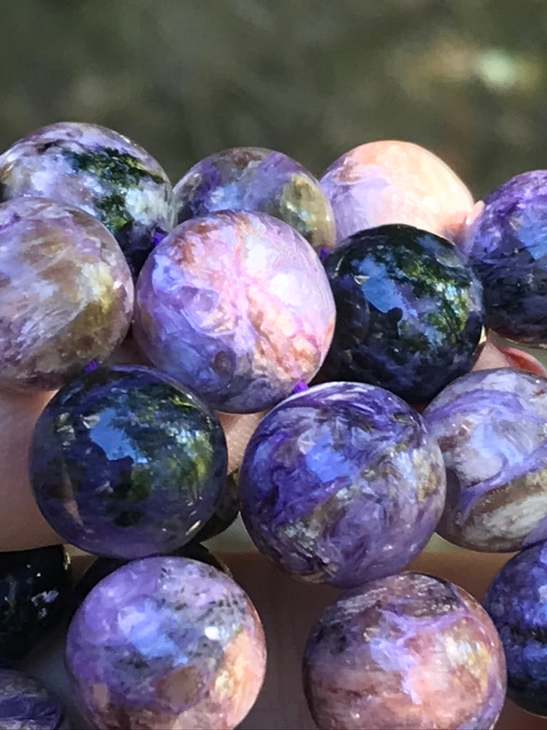 Charoite 12-14 mm Natural Crystal Bracelet, Stretchy, Extra Large Beads