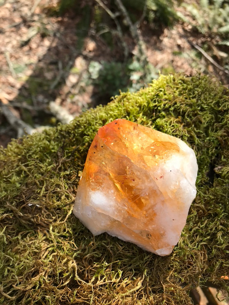 Huge Vibrant Raw Citrine Twin Point with Free Stand, 473 Grams