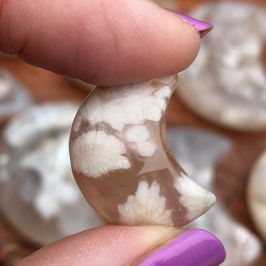 2 Flower Agate Moons for Blooming and Growth, Set of 2 Minis