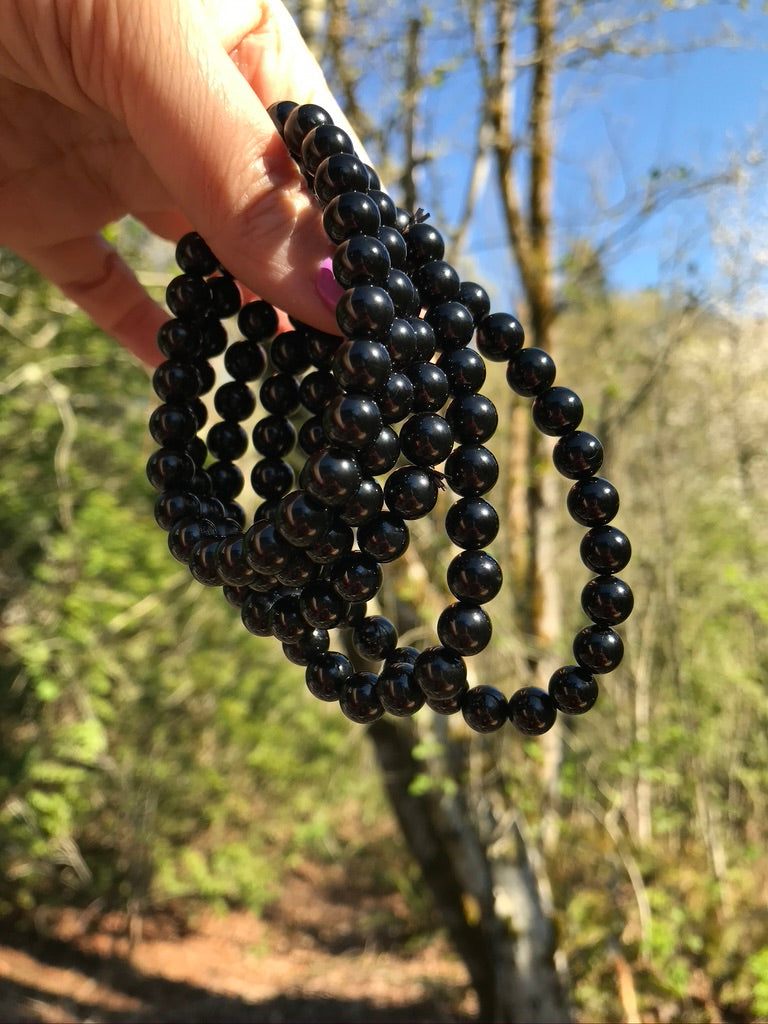 Black Obsidian 8 mm Natural Crystal Bracelet, Stretchy