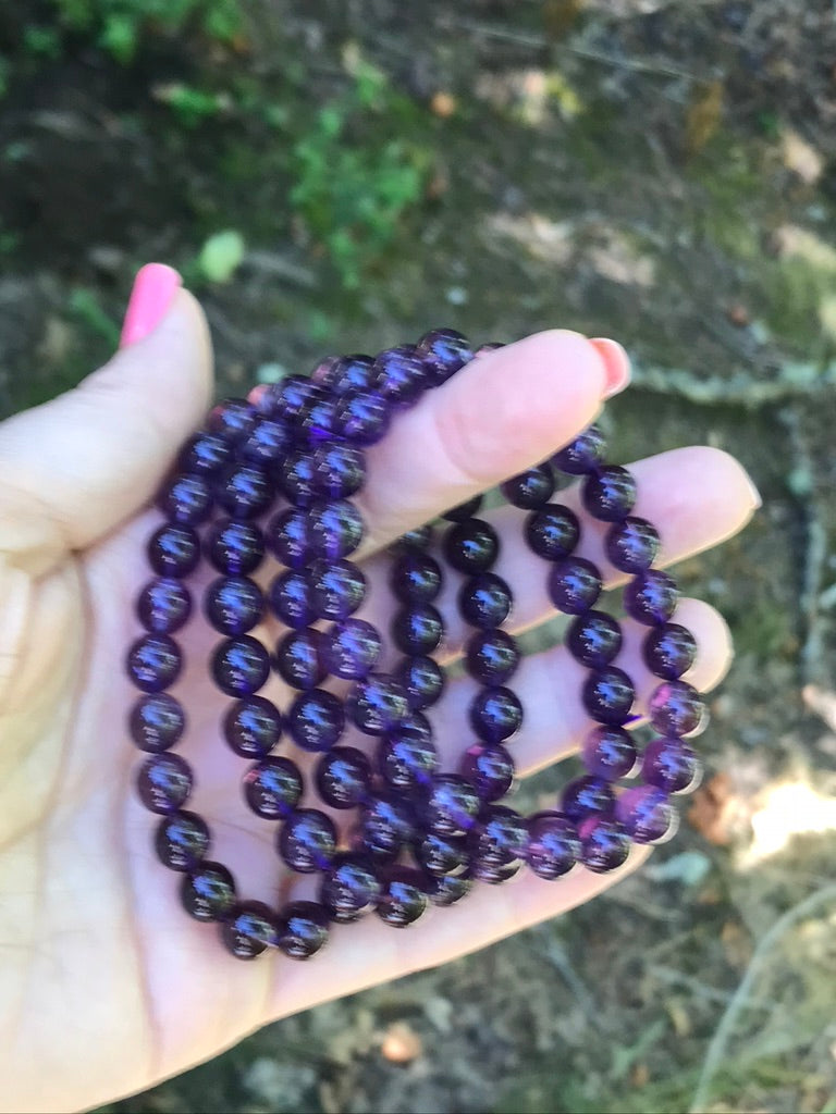 Amethyst 8 mm High Grade Natural Crystal Bracelet, Stretchy