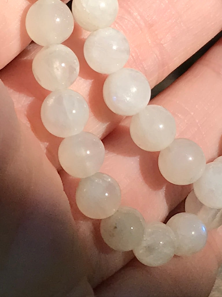 White Moonstone 8 mm Bracelet for Intuition, Stretchy