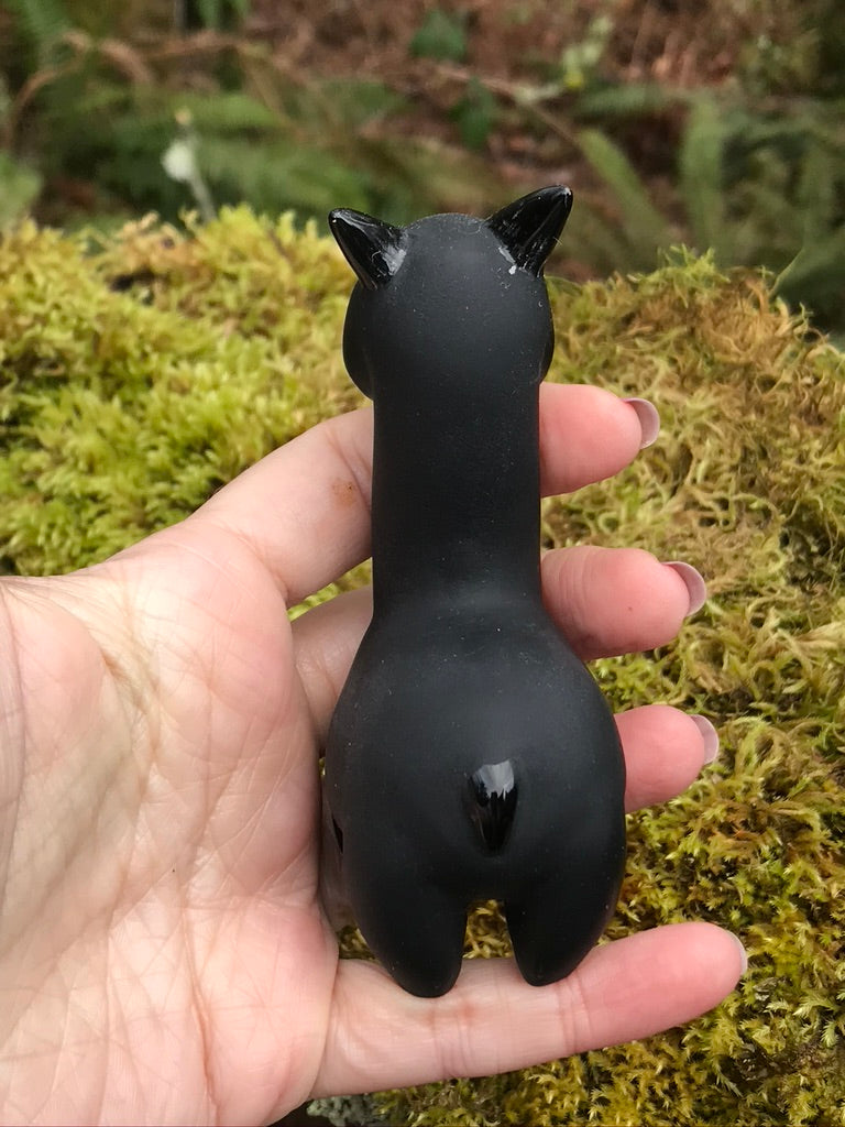 Black Obsidian Llama Alpaca, Large Crystal Carving