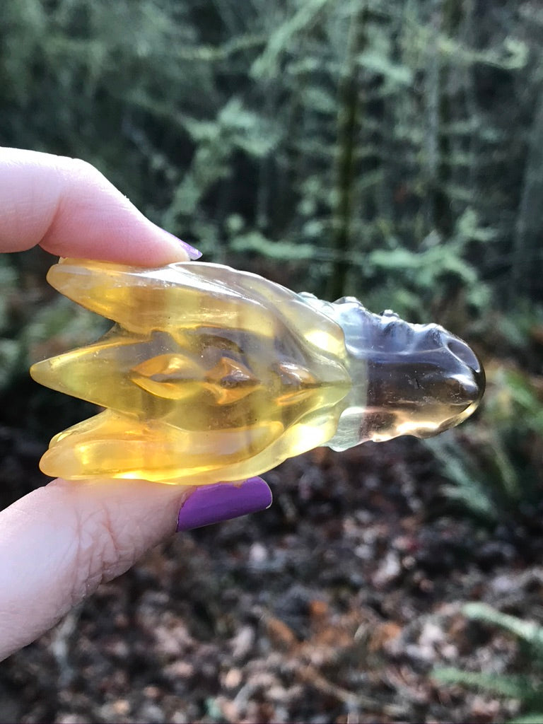 Gemmy Yellow Fluorite Crystal Dragon Head