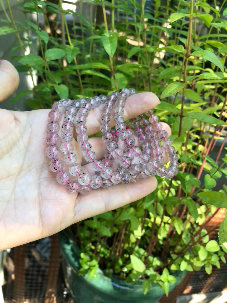 Super 7 Amethyst 7 mm Natural Crystal Bracelet, Stretchy, Pink Melody Amethyst