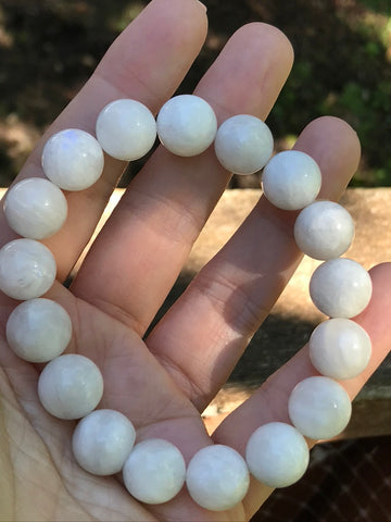 Moonstone XL 14 mm Natural Crystal Bracelet, Stretchy, Extra Large Beads XL Chunky, Pure White Moonstone