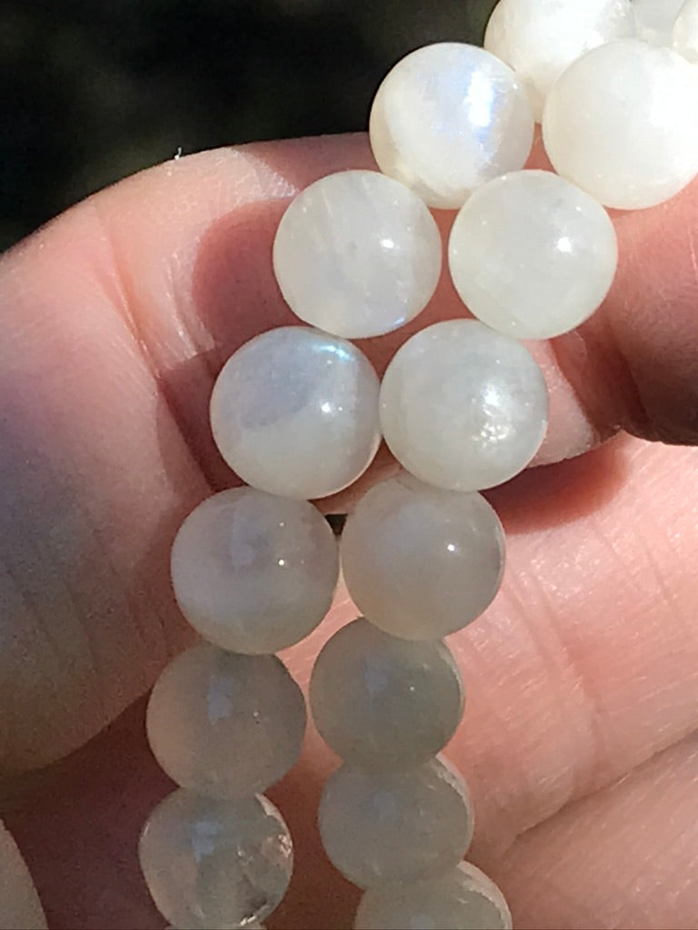 Moonstone 8 mm Natural Crystal Bracelet, Stretchy, Pure White Moonstone