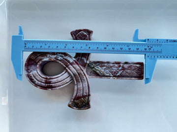 Rhodonite Ankh w/Egyptian Carving, 6 inch x 4 Inch