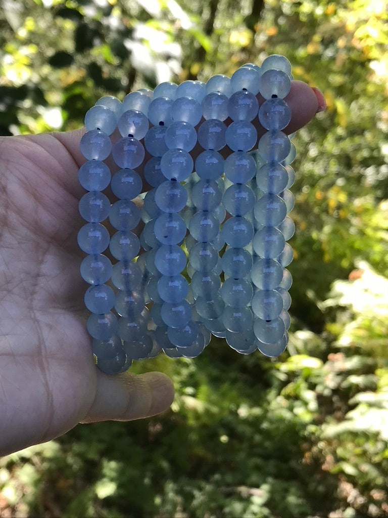 Blue Chalcedony 8 mm Natural Crystal Bracelet, Stretchy, Pastel