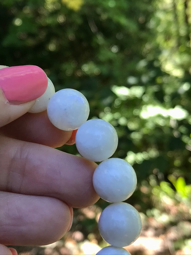 Moonstone XL 14 mm Natural Crystal Bracelet, Stretchy, Extra Large Beads XL Chunky, Pure White Moonstone