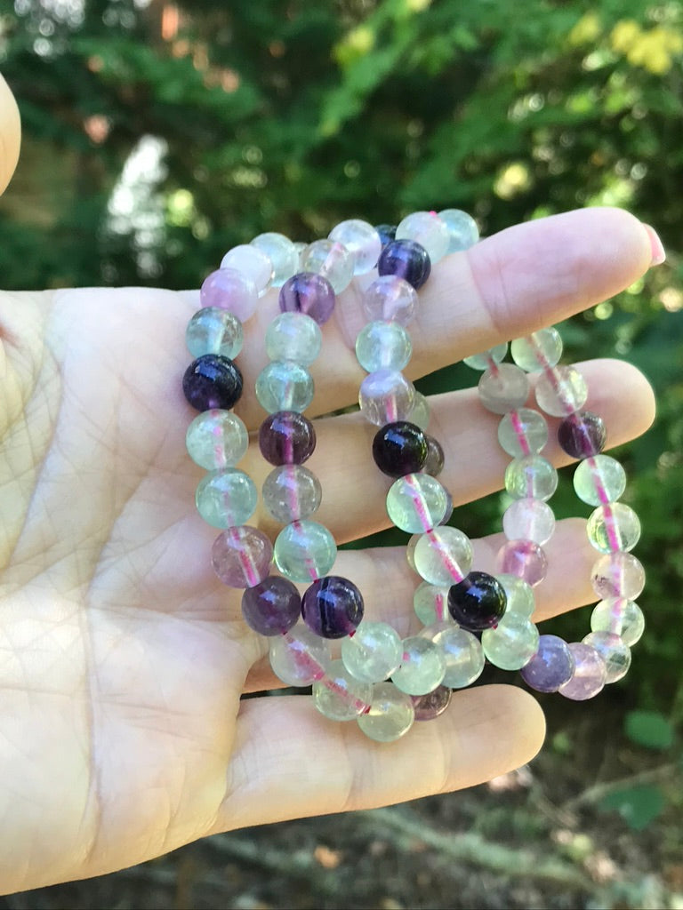 Fluorite 8 mm Bracelet for Creativity, Rainbow Fluorite Stretchy