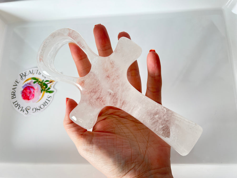 Clear Quartz Standing Ankh for Empowerment, 7x4x1 Inch, SELF STANDING