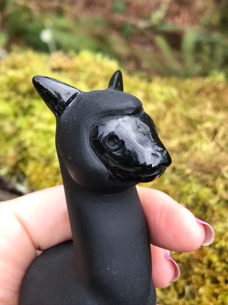 Black Obsidian Llama Alpaca, Large Crystal Carving