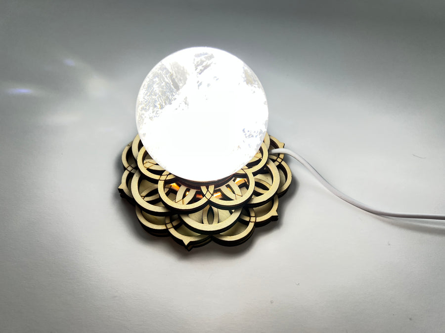 Flower of Life White Lighted Sphere Stand, LED Light Stand, White, 3.9