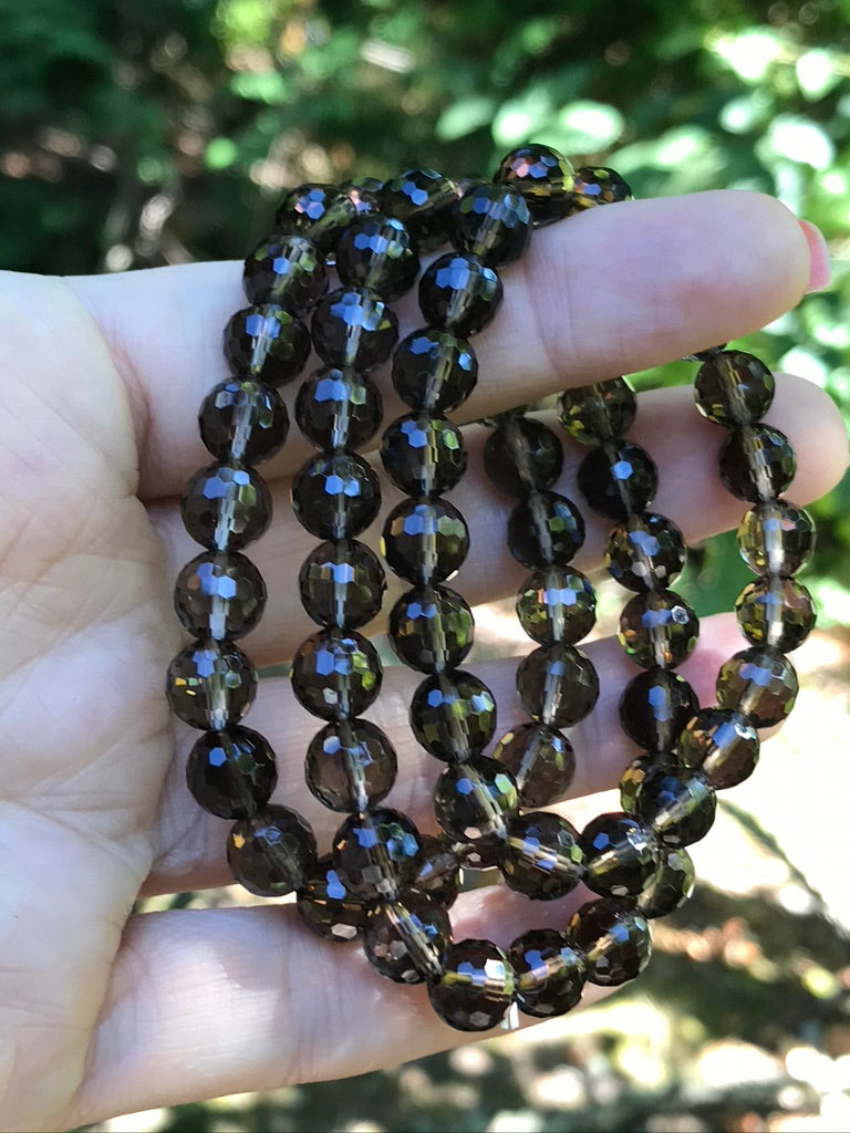 Smoky Quartz Faceted 8 mm Natural Crystal Bracelet, Stretchy