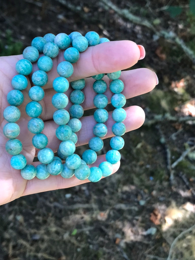 Amazonite 8 mm Natural Crystal Bracelet, Stretchy