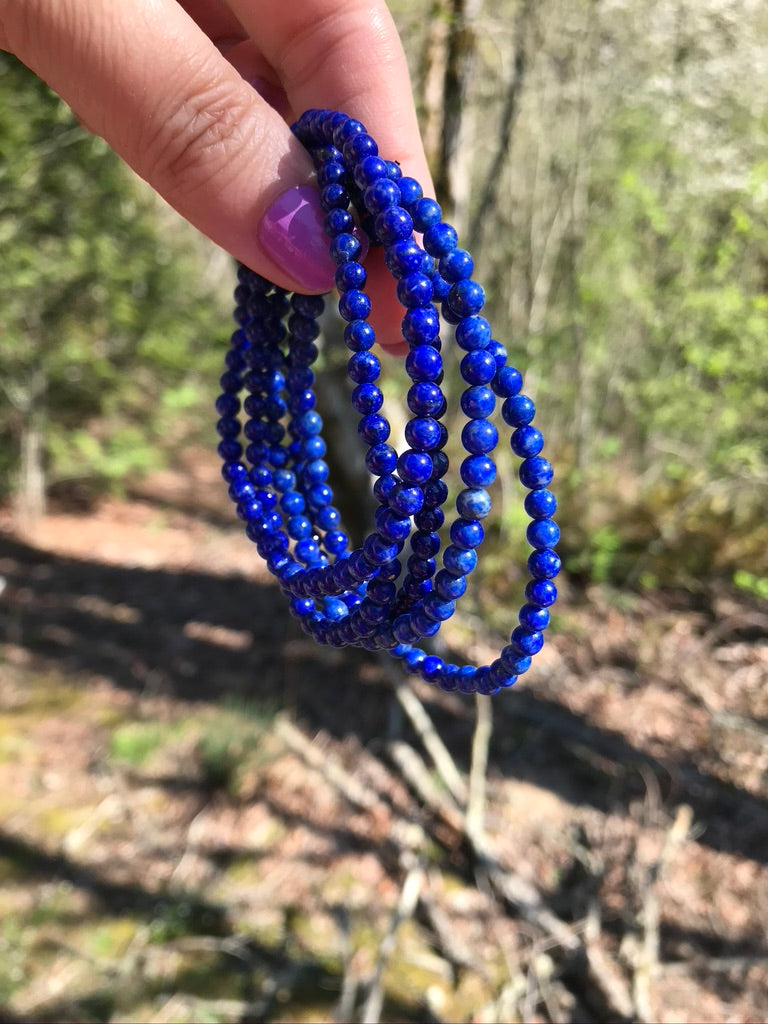 Lapis Lazuli 4.5 mm Natural Crystal Bracelet, Stretchy, Small Beads