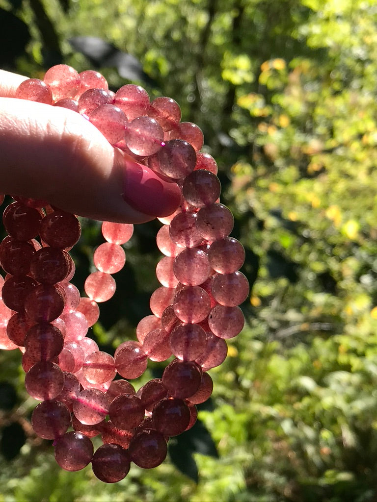 Strawberry Quartz 8 mm Crystal Bracelet, Stretchy, Tanzberry