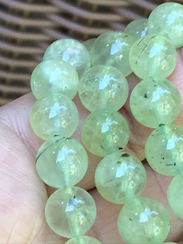 Prehnite Epidote 10 mm Natural Crystal Bracelet, Stretchy, Large Beads