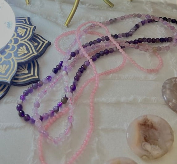 Stretchy Crystal Wrap 4-6 mm Bracelet/Necklace, Choose Your Favorite Rose Quartz or Amethyst