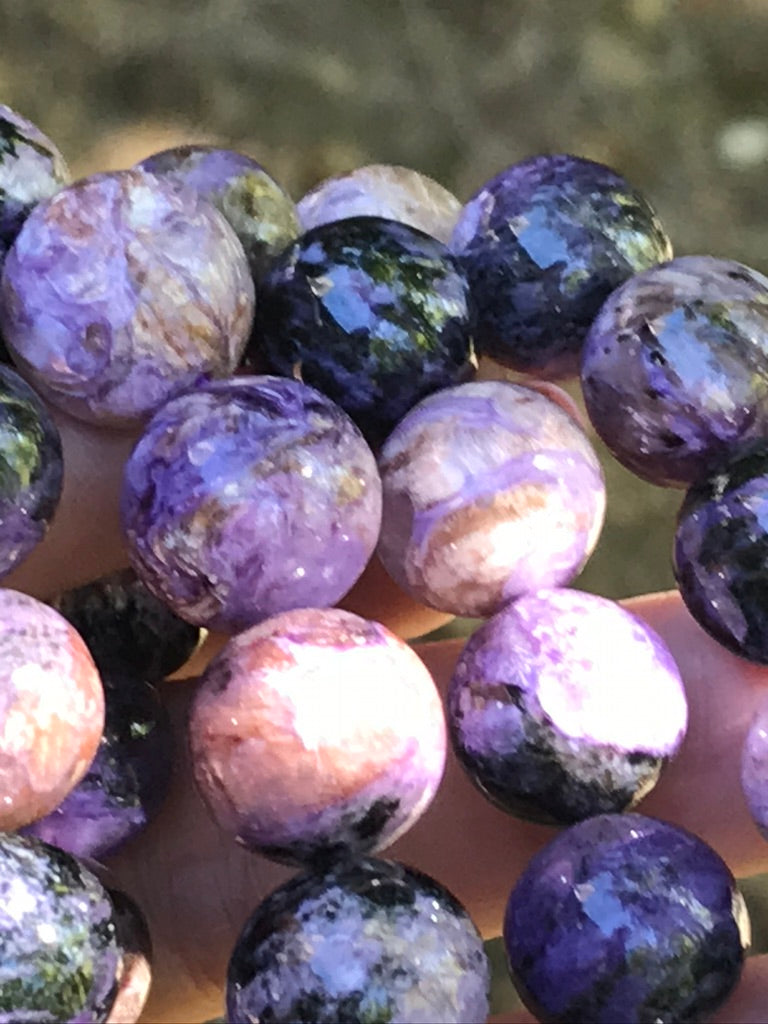 Charoite 12-14 mm Natural Crystal Bracelet, Stretchy, Extra Large Beads