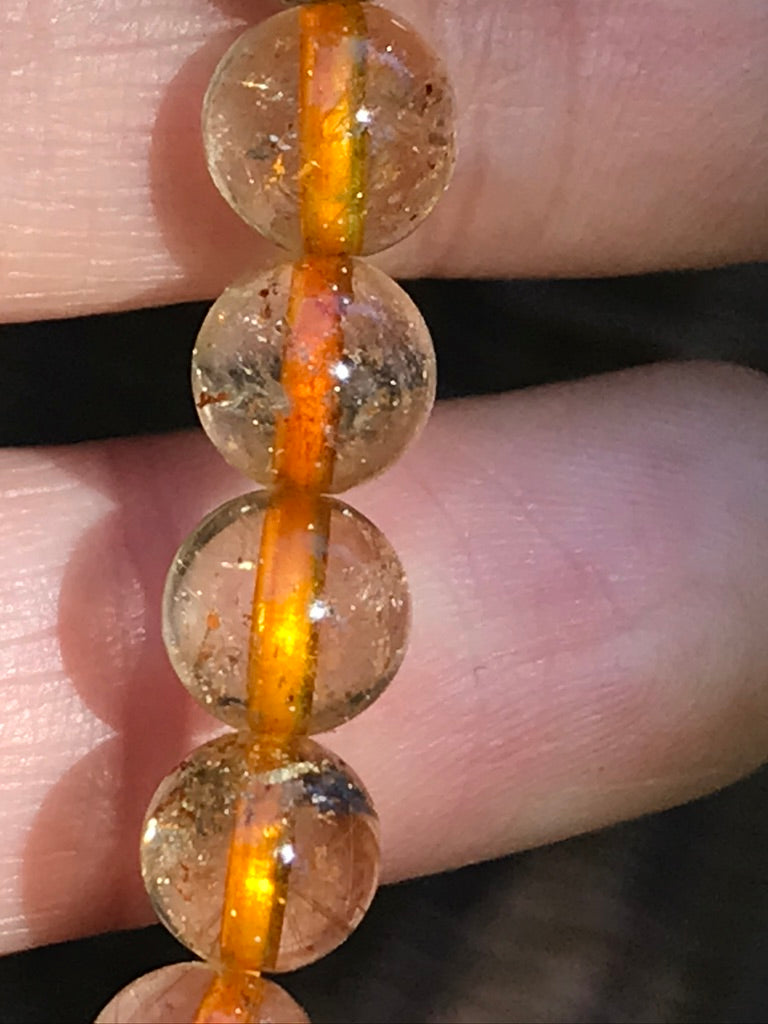 Gold Rutile 8 mm High Grade Natural Crystal Bracelet, Stretchy, Gold Rutile Inclusions in Clear Quartz