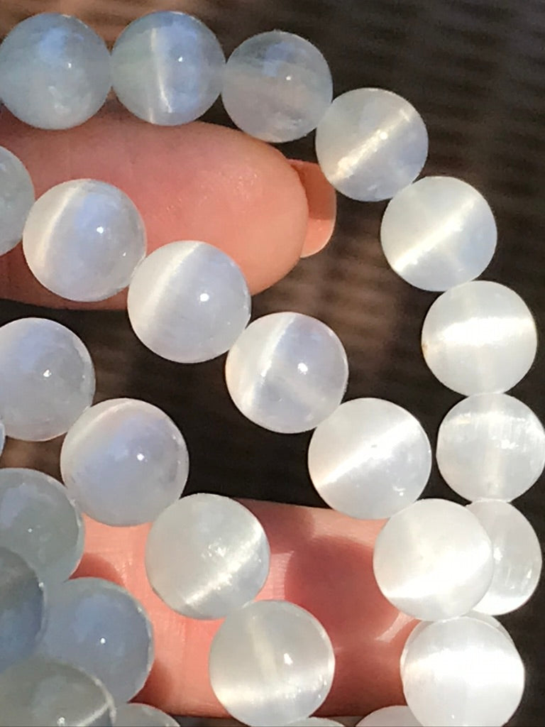 Selenite 8 mm Natural Crystal Bracelet, Stretchy, Selenite Spar